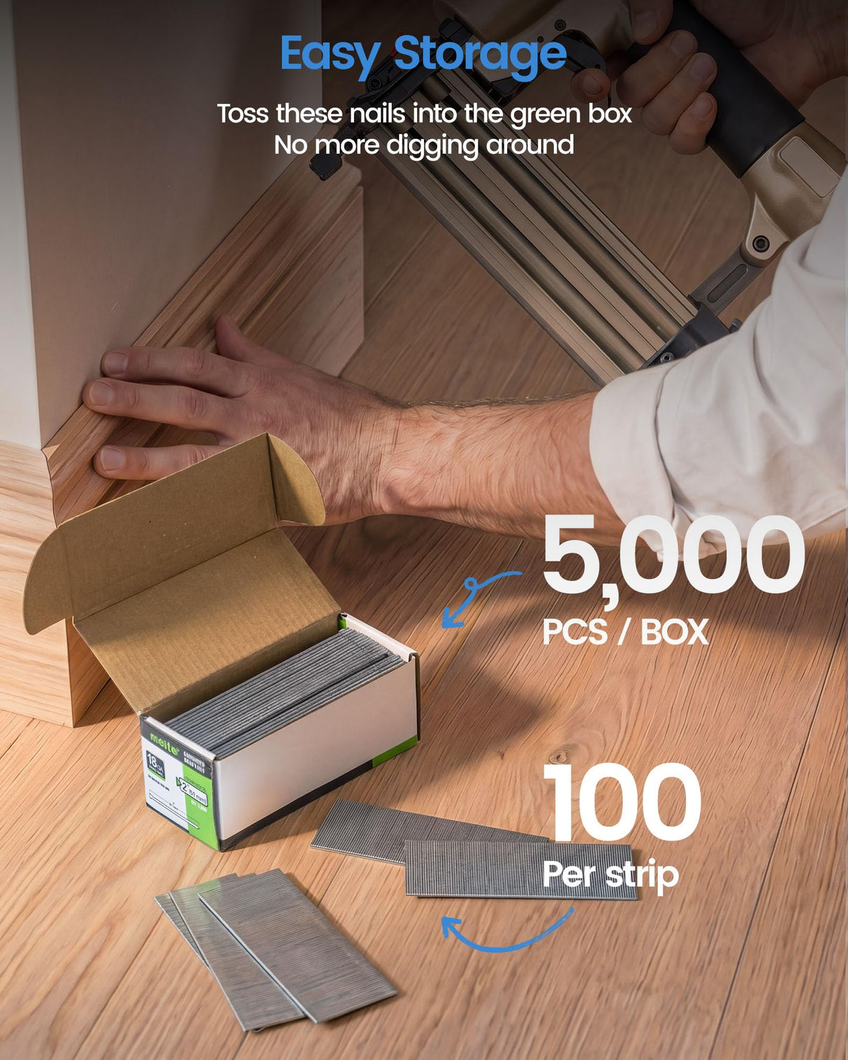 meite 18 Gauge Brad Nails, 2-Inch 18GA Brad Nails, Galvanized Nail Gun Nails for Pneumatic, Electric Brad Nailer Gun (5,000 Counts)