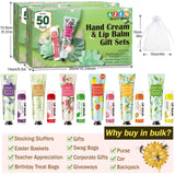 AZEN 100 Sets Hand Cream and Lip Balm Set with Organza Bag Thank You Card, Baby Shower Wedding Gifts for Guests, Bridal Souvenirs for Colleagues Employee Coworkers, Party Favor for Female Friends