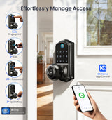 Veise VE018 Smart Knob Handle Lock - Fingerprint, App Control, Keyless Entry for Front Door and Bedroom, Electronic Digital Keypad, Auto Lock, Remote Access Sharing, Easy Installation, Matte Black
