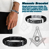 Bestyle Solid Black Freemason Symbol Masonic Leather Braided Bracelets for Men Vintage Cuff Bangle Bracelets Wrist Leather Band With Study Clasp