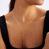 Foxgirl Lariat Gold Necklace for Women, Dainty Long Necklace 14k Gold Plated Satellite Y-Shaped Pendant Necklace Trendy Layered Chain Drop Necklaces Simple Gold Jewelry for Women Gift