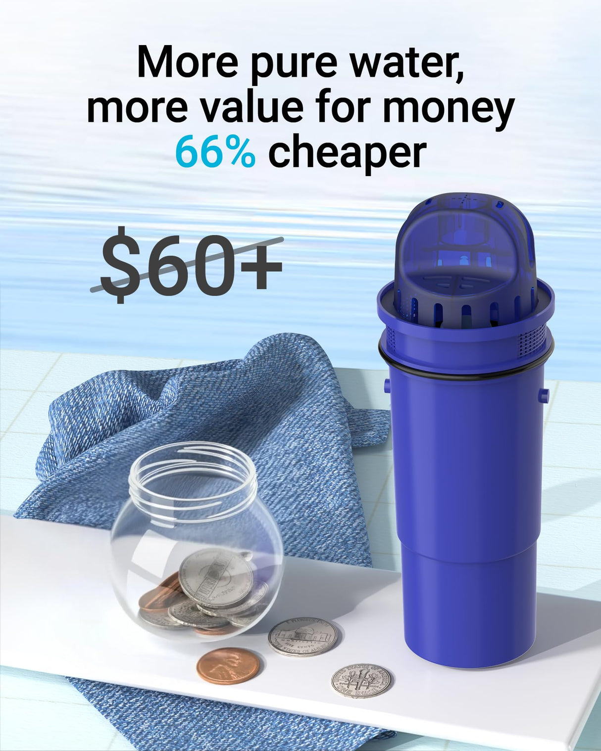 AQUA CREST CF10A Water Filter Replacement for Pur® Plus Pitcher Water Filter, CRF950Z, PPF951K, PPF900Z, PPT700, PPT111, CR1100, DS1800 and All Pur® Pitchers and Dispensers, NSF Certified, 4 Pack