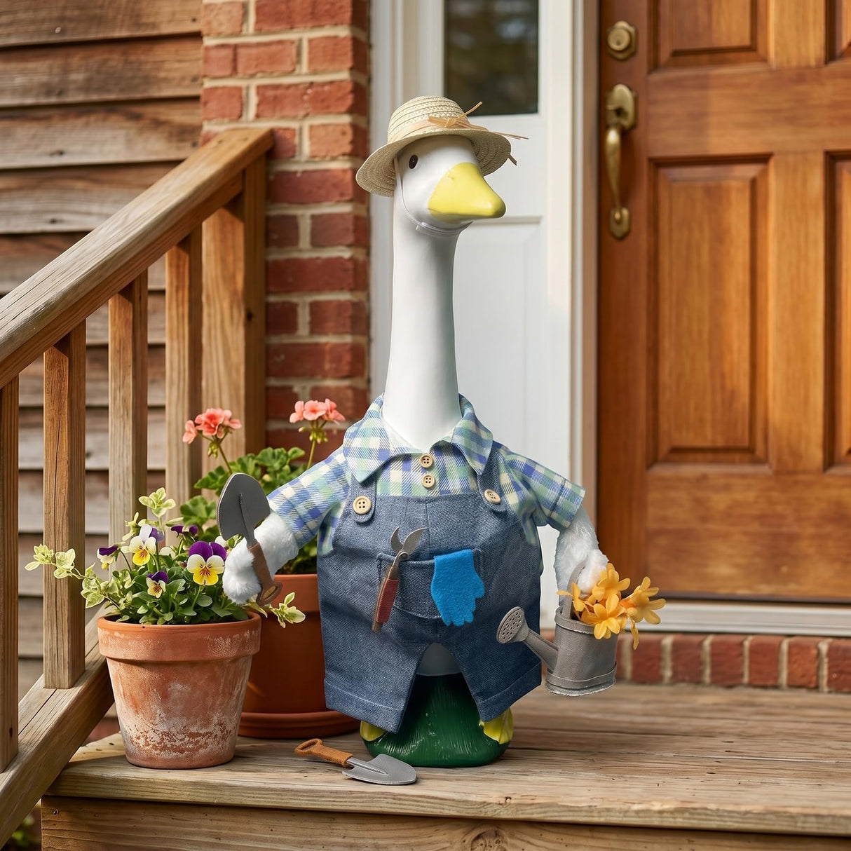 HALSHI Gardener Goose Outfit, Fits Large 23" H Cement Plastic Goose Statue, Spring Porch Goose Clothes with Hat, Felt Tools, Watering Can & Flower for Outdoor Garden Yard Patio Art Decor