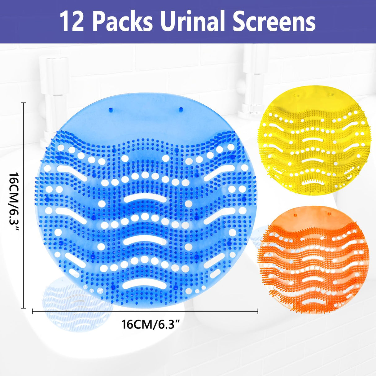 Urinal Screen Deodorizer, 12 Pack Urinal Cakes Bulk Scented Anti-Splash, Urinal Mats Deodorizer Fresh Pads – Ideal for Schools, Bathrooms, Restrooms, Office (Ocean Breeze/Lemon/Orange)