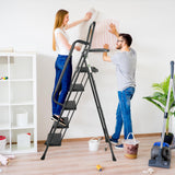 Step Ladder, Folding Step Stool with Wide Anti-Slip Pedals, Sturdy Steel Ladder with Handrail, Space-Saving, Portable for Home & Adults, 5 Step Ladder