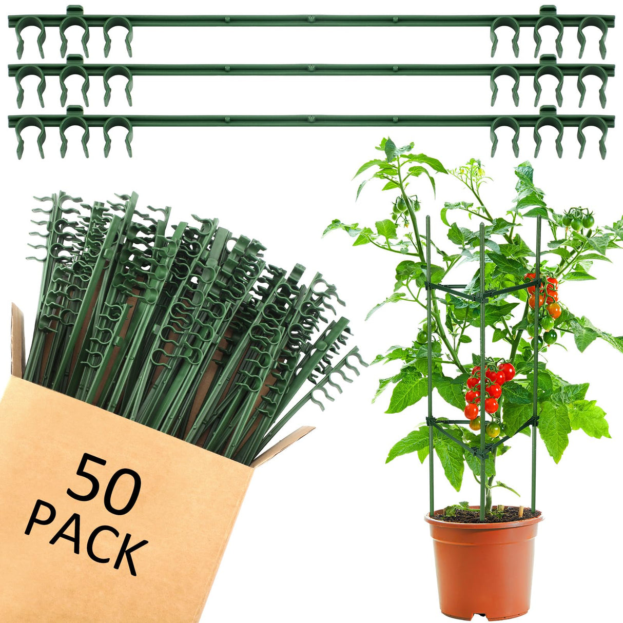 Threehoney 50 Pcs Adjustable Plant Stake Arms for Tomato Cage 11 Inch Expandable Trellis Connectors 11mm Diameter Garden Plant Stake Arms for Tomato Cage Vegetable Climbing Attach