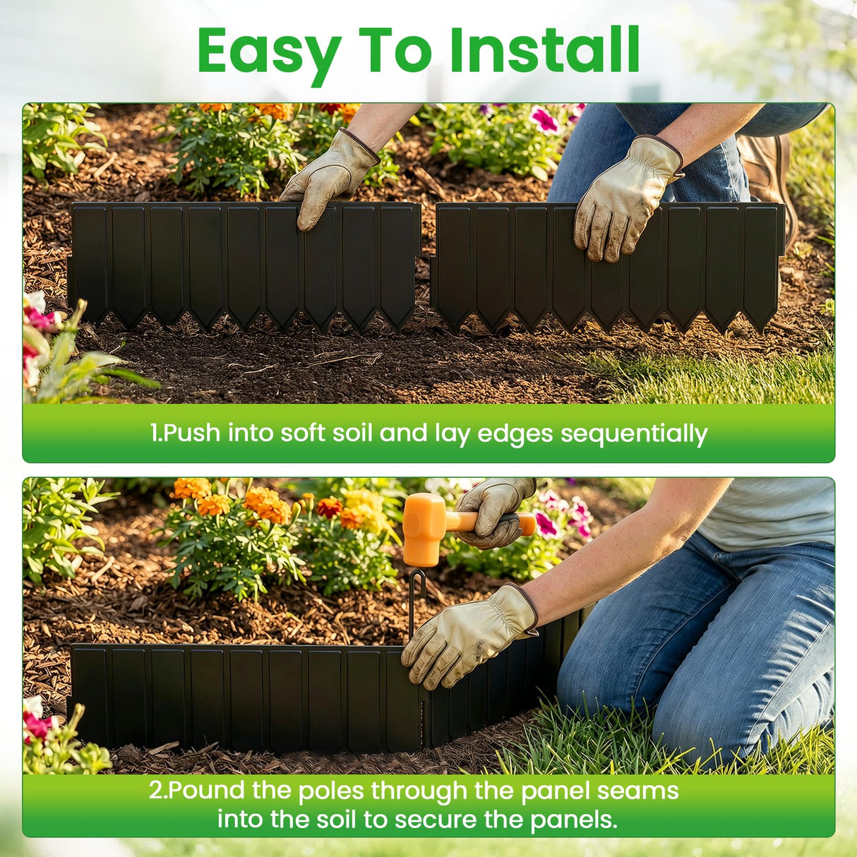 15 Panels Metal Landscape Edging, 6.2in (H) x 20 ft (L)–No Dig Garden Edging with 16 Stakes, Modular Adjustable 0-270°for Tree Rings & Yard Pathways, Anti-Rust Metal Garden Border(Black)