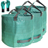 Standard 3-Pack 16 Gallons Yard Garden Bags (D18,H15 inch) W/Gardening Gloves, Reusable Leaf Bags,Grass Clippings,Lawn Debris Bag,Laundry Container,Patio Trash Bin,Yard Waste Bags,Weeds Bag 4 handles
