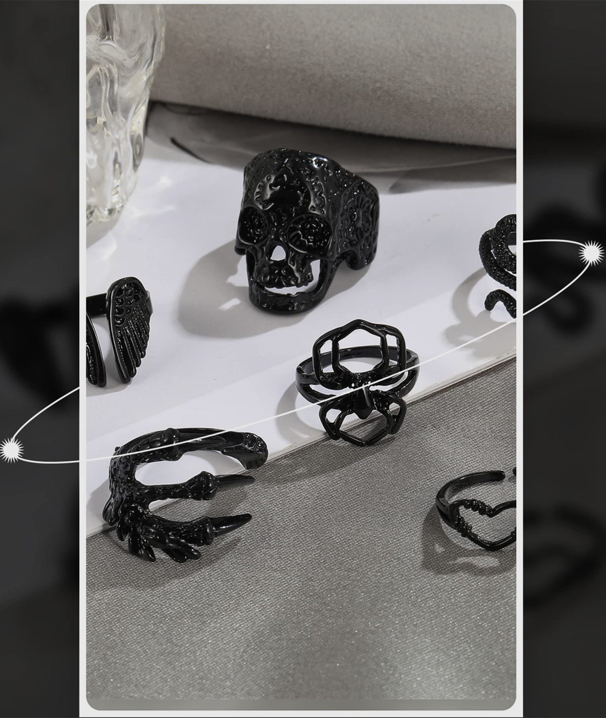Black Gothic Vintage Rings Set - 20-30 PCS Cool Punk Snake Claw Rings Set, Y2K Snake Claw Rings, Open Butterfly Star Stacking Ring Jewelry, Gift for Men Women (Black 2)