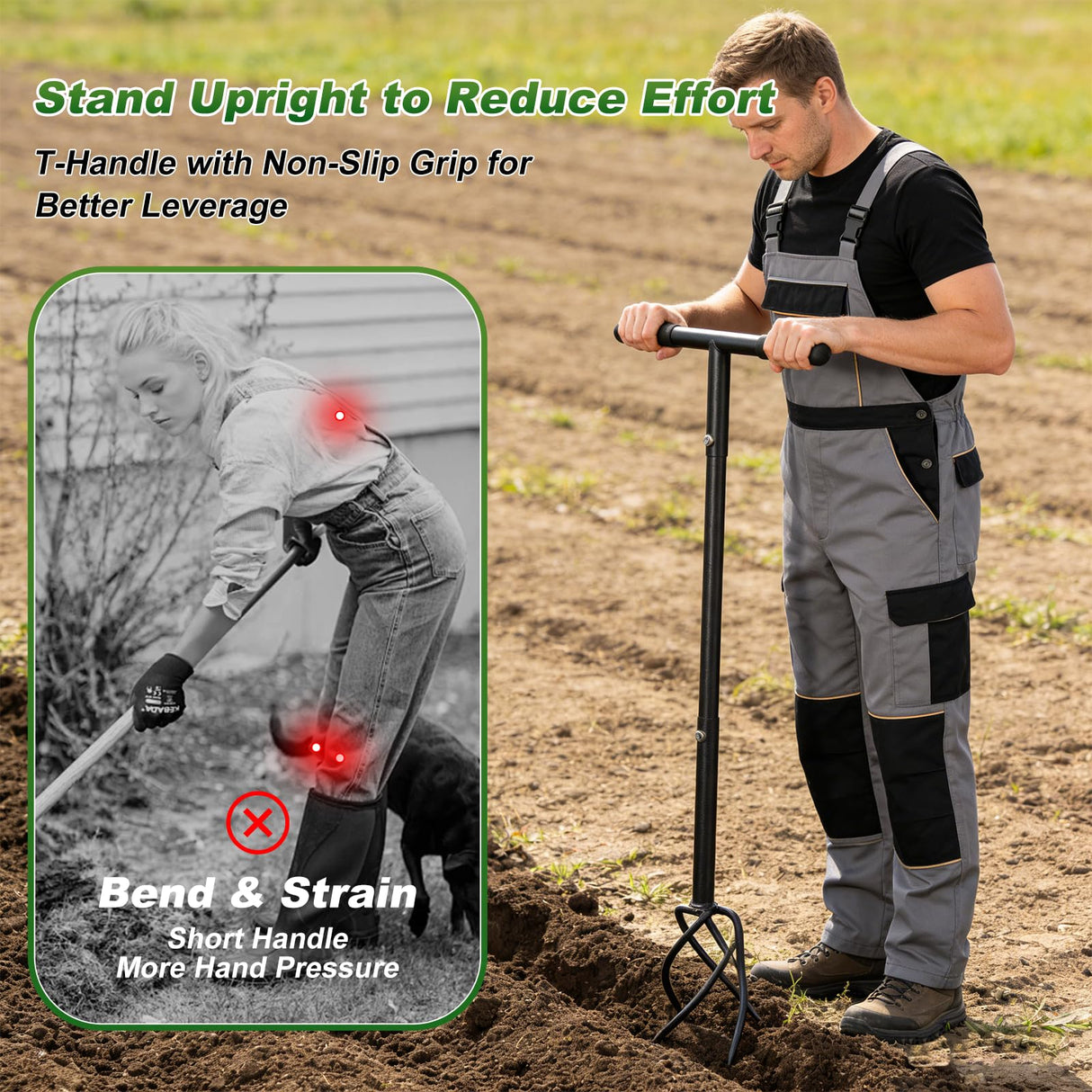 Hand Tiller Garden Tool 3 Ft Garden Claw Hand Tool Sturdy Garden Hand Tiller for Gardening Labor Saving Twist Tiller for Soil Tillage, Weed Control Lawn Aeration