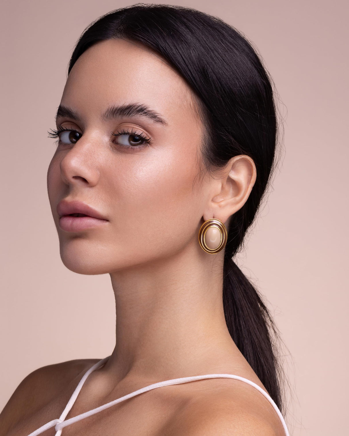 Large Chunky Brown Beige Tan 18K gold plated Round Oval Button Stud Enamel Statement Earrings for Women by SNGIA, Big Brown Bold Handmade Exaggerated Dome Retro Rounded Button Ball Trendy Bohemian Jewelry Gifts, Unique Baroque Vintage Summer Beach Fashion