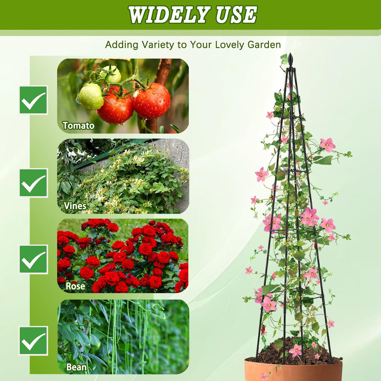 AlisisFores Garden Trellis for Climbing Plants Outdoor, 63 inch Tall,2 PCS