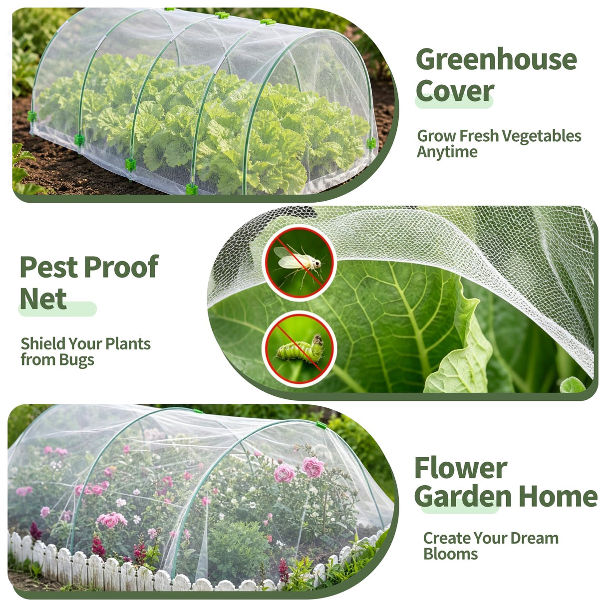10×20 FT Ultra Fine Garden Mesh Netting with 36PCS Fiberglass Hoops, Reusable Raised Garden Bed Cover for Vegetables Fruits, Outdoor Garden Netting Kits for Greenhouse