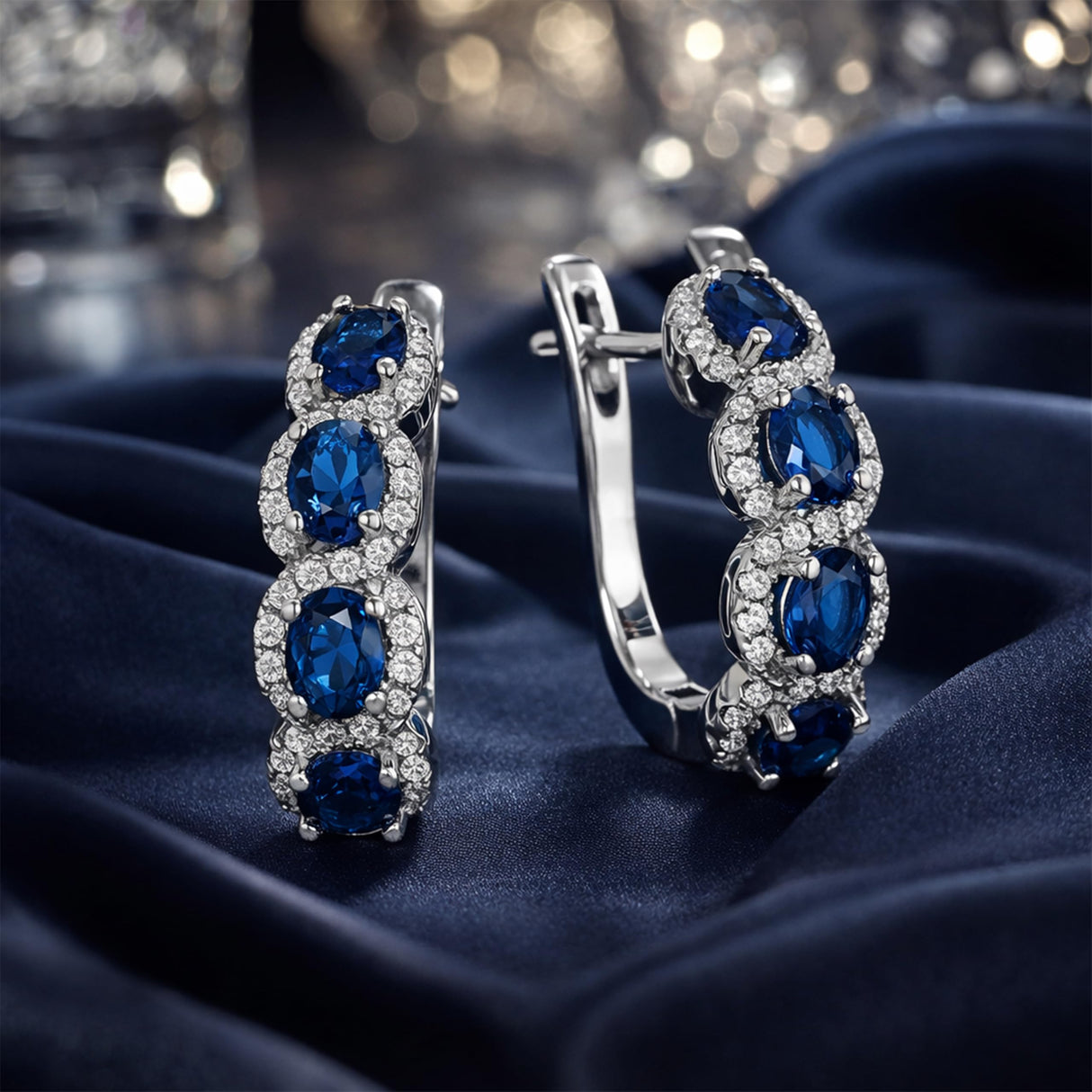Amy & Annette Blue Sapphire Earrings - 18k White Gold Plated Halo Earring for Women - Great Gift Idea for Every Occasion