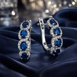 Amy & Annette Blue Sapphire Earrings - 18k White Gold Plated Halo Earring for Women - Great Gift Idea for Every Occasion