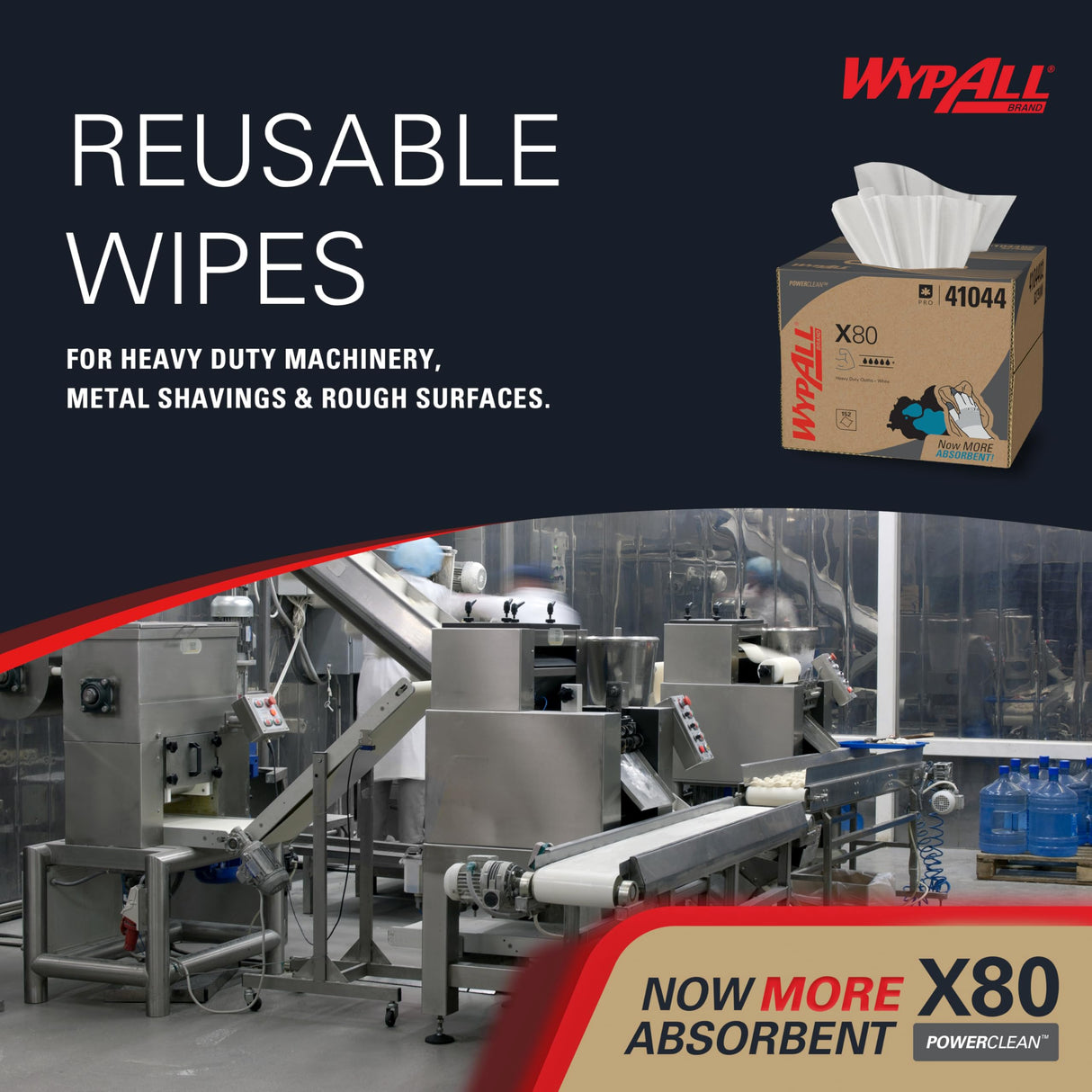 WypAll PowerClean X80 Cloths Heavy Duty Wipes (41044), Brag Box, Extended Use Towels, White (1 Pack of 152 Sheets, 152 Sheet Total)