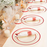 BESTSTAR 350PCS Clear and Red Disposable Plates Set for 50 Guests, 100 Plastic Plates, 50 Plastic Cups, 50 Pre-Rolled Napkins with Cutlery for Party, Christmas, Thanksgiving, Birthday, Halloween