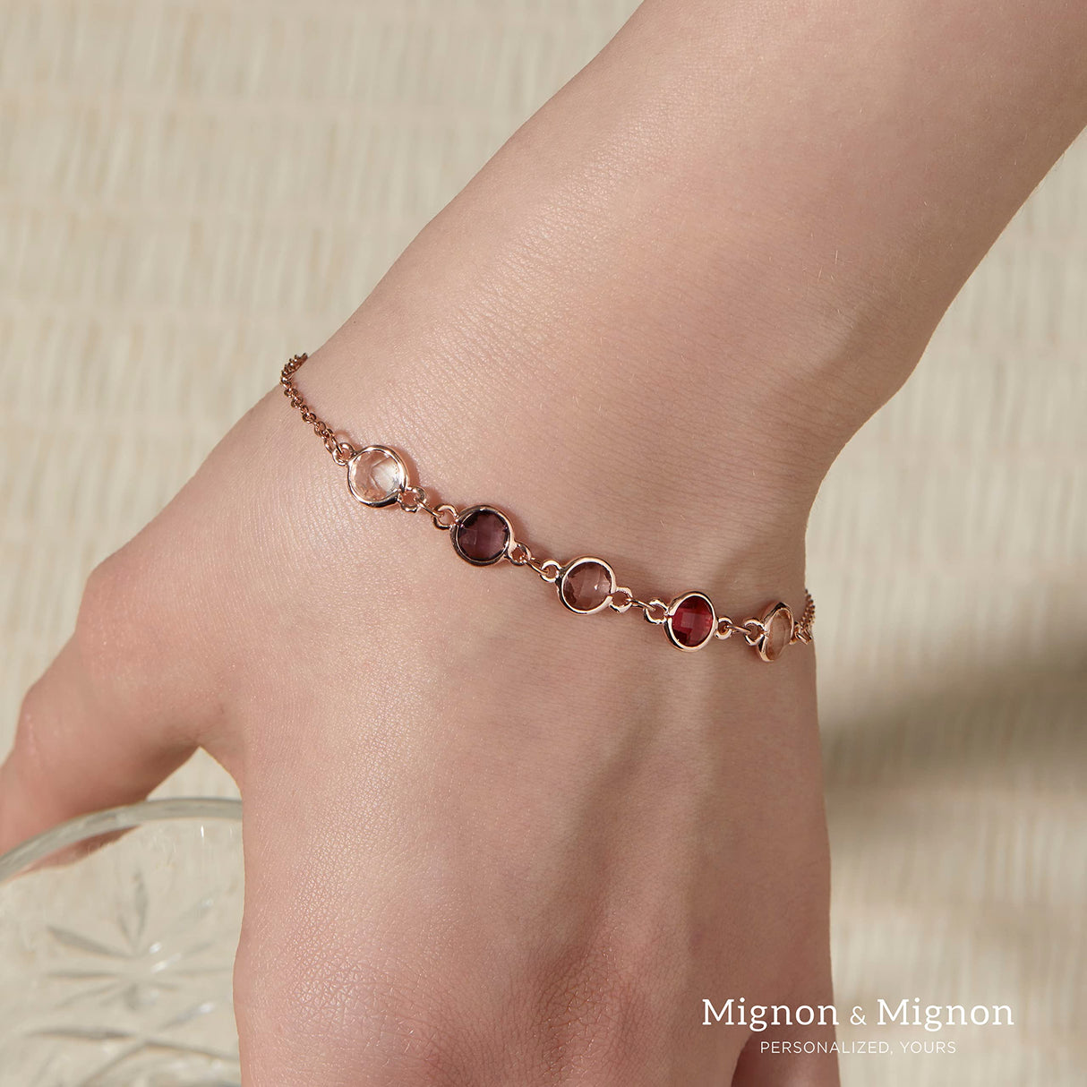 MignonandMignon Birthstone Bracelet for Women Gold | Custom Birth Month Gemstone Chain Bracelet | Friendship Bracelet Personalized Gift for Mom Daughter Best Friend