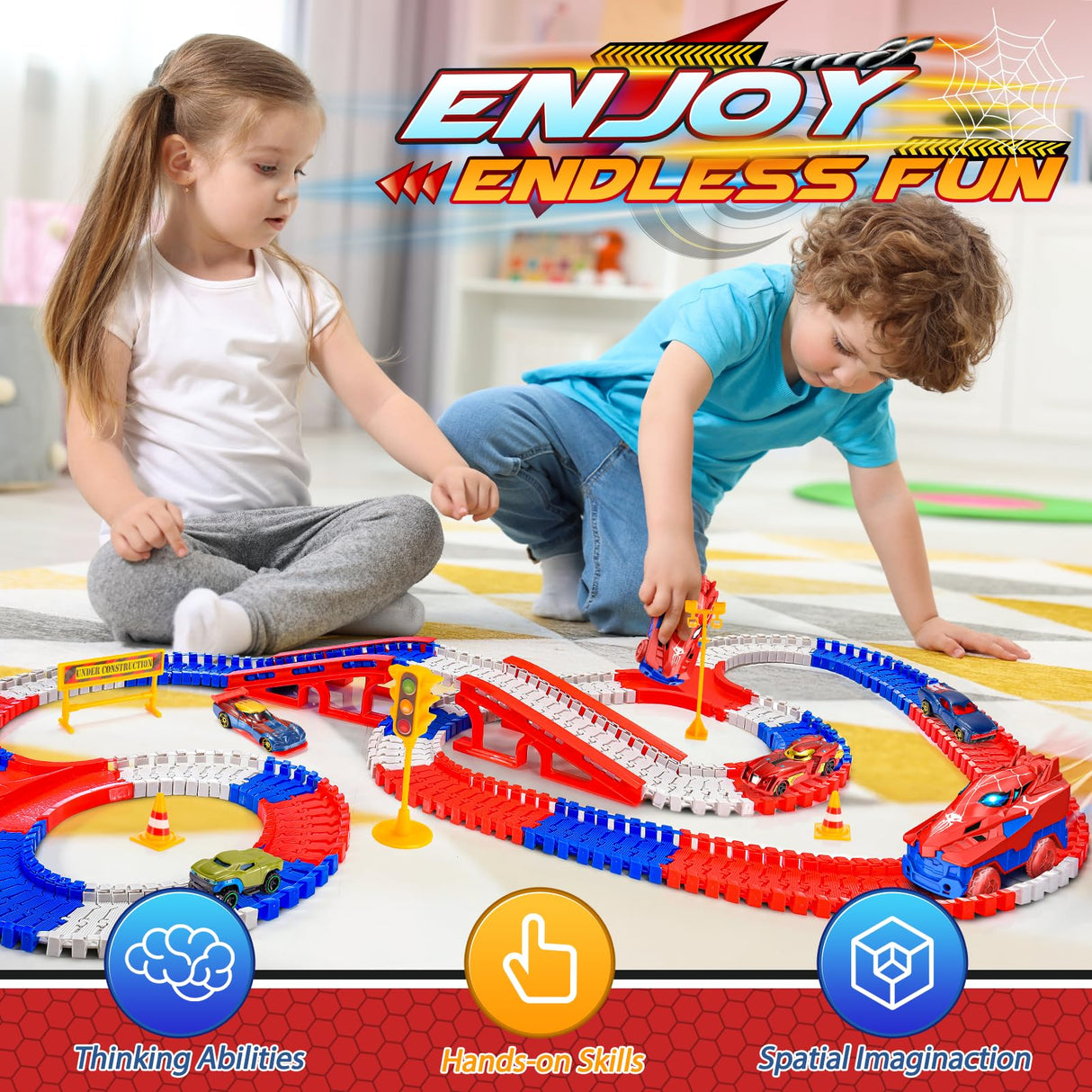 Aetyni Spider Toys for Boys 3-4: 251 PCS Spider Race Track with 5 Alloy Cars Toys for 3 4 5 6 Year Old Boys Car Tracks for Kids Toddler Boy Age 3-5 4-6 6-8 Christmas Birthday Gifts