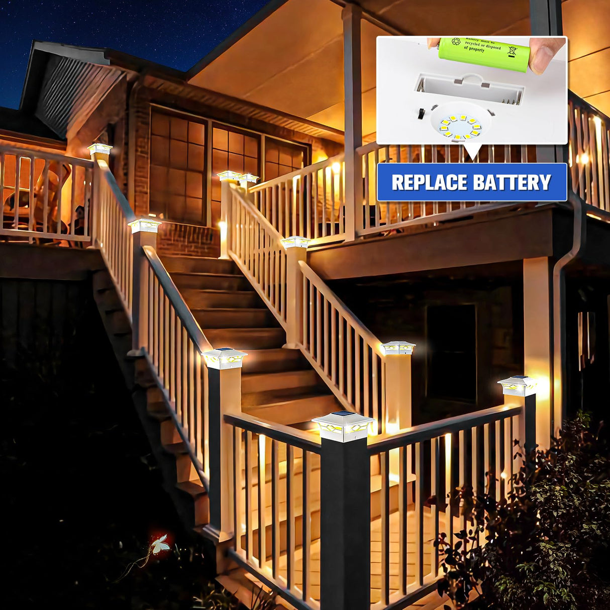VOLISUN Solar Post Cap Lights: 6 - Pack Outdoor Deck Post Cap Lights White for Dock Fence Waterproof 2 Color Modes,4x4/6x6 Wooden/Vinyl Posts