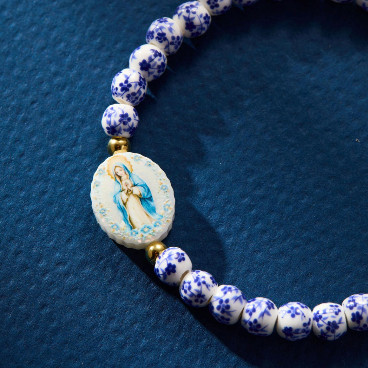 Holy Water Miraculous Mary Medal Porcelain Bracelet for Women in Gold