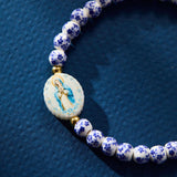 Holy Water Miraculous Mary Medal Porcelain Bracelet for Women in Gold