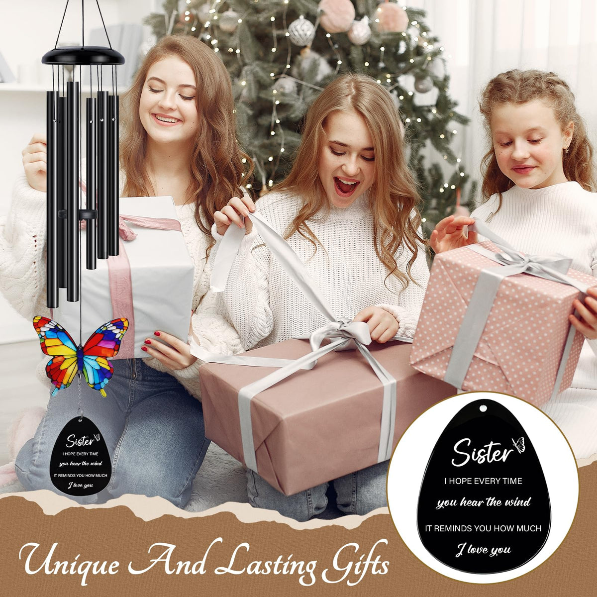 Sister Gifts from Sisters, Sister Birthday Gift from Sisters, Gift for Sisters Birthday, Sisters Present from Sis Brother, Sis Wind Chimes, Best Sis Ever Presents for Christmas, Mothers Day
