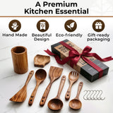 Wooden Utensil Set, 8 Pcs Teak Wooden Spoons for Cooking with Holder