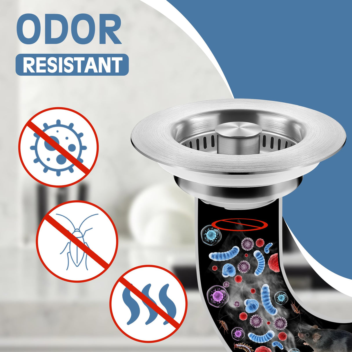 Kitchen Sink Drain Strainer 2 Pack, 304 Stainless Steel Pop Up Sink Stopper, Anti-Clogging Sink Drain Strainer for US Standard Kitchen Drain (SUS304 Brushed)