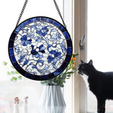 AMDERVEN Stained Glass Window Hanging, Blue and White Abstract Flowers Sun Catcher for Door Home Decor Suncatcher Christmas Mother's Day Birthday Gifts for Women Men Mom and Nana 9.8 in