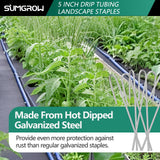SUMGROW 120 Pack Drip Tubing Stakes, 5 inch Galvanized Steel Landscape Staples for 1/4" or 1/8" Diameter Tubing - Irrigation Anchors for Garden and Lawn
