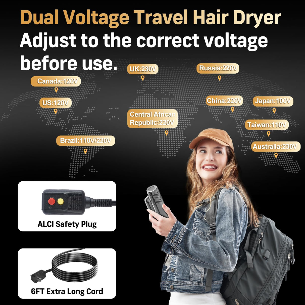 Hair Blow Dryer, QUICO 120-240V Global Dual Voltage Hair Dryers for Women, 5X Faster 120000 RPM BLDC Blow Dryers, 500 Million Negative Ions, High-Speed Mini Hair Dryer, Cold/3 Heating/3 Speed Settings