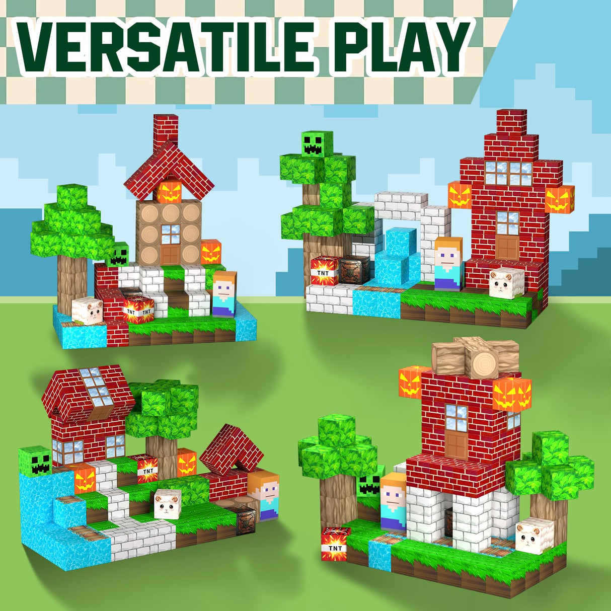 Uucoco 100PCS Magnetic Blocks - Grassland Magnetic Building Blocks Set, Magnetic Tiles STEM Sensory Outdoor Toys, Build Forest World Cubes Set for 3+ Year Old Boys&Girls, Christmas Birthday Gift