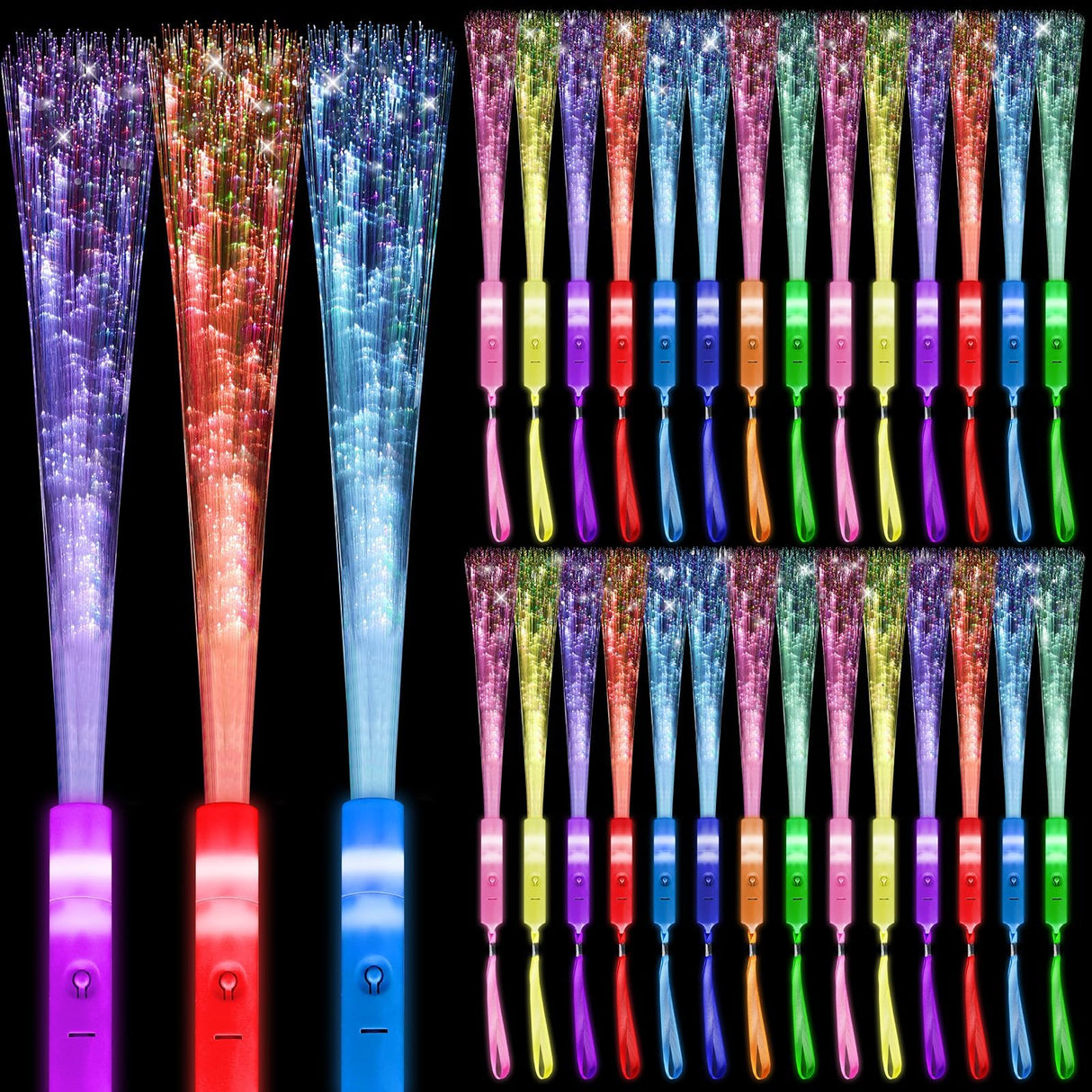 56 Pack Multicolor Fiber Optic Wand Glow Wand LED Light Up Wand Bulk with 3 Flashing Models Flashing Sticks for Glow in The Dark Birthday Party Favor Wedding Halloween Christmas, 8 Colors