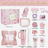 15PCS Birthday Gifts for Women, Relaxing Spa Basket With Luxury Flannel Blanket and 40 oz Tumbler - Care Package for Her, Mom, Wife, Friends - Valentine's, Mother's Day, Christmas