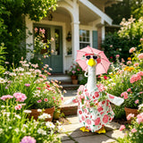 Summer 23" Pink Floral Porch Goose Set w/ Hat, Umbrella & Heart Sunglasses