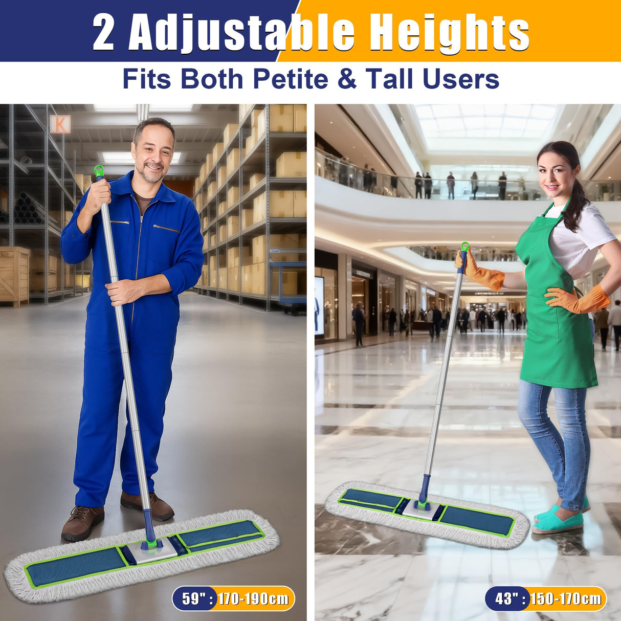 Enspoway 41" Large Commercial Dust Mop Push Broom for Janitor Dry Sweeping