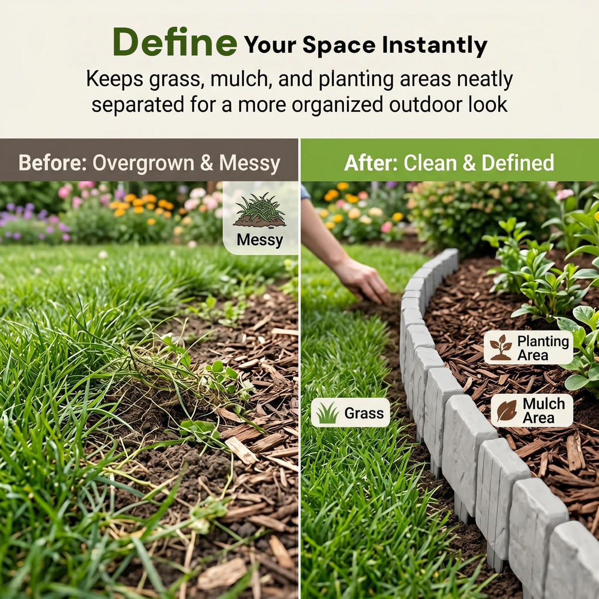 Imitation Stone Garden Fence - DIY Garden Edging Border, 2026 New Plastic Garden Retaining Fence, Interlocking No Dig Decorative Garden Fence with Stakes, for Yard, Patio, Outdoor (Gray, 30pcs)