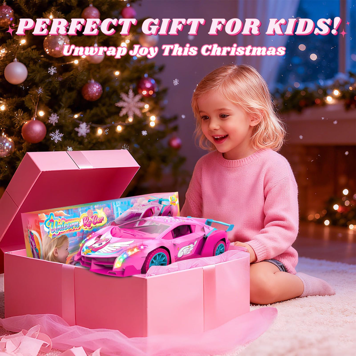 Unicorn RC Car for Girls, Rainbow Glow & Drift Wing Remote Control Car