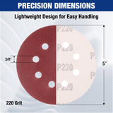 WORKPRO 100-Piece 220 Grit Sanding Discs - 5-Inch 8-Hole Hook and Loop Sandpaper for Random Orbital Sander (Not for Oscillating Tools or Mouse Sander)