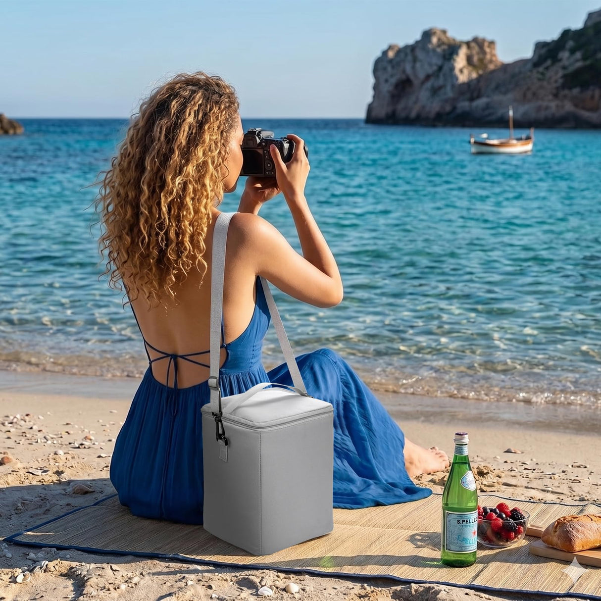 Bogg Bag Cooler Insert, 2-in-1 Insulated Cooler & Mesh Organizer for Large Bogg Bag, Leakproof PEVA Cooler Bag with Strap, Large Rubber Beach Bag Accessories for Beach, Pool, Camping & Travel(Gray)