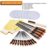 REXBETI 25Pcs Metal File Set, Premium Grade T12 Drop Forged Alloy Steel, Flat/Triangle/Half-round/Round Large File and 12pcs Needle Files with Carry Case, 6pcs Sandpaper, Brush, A Pair Working Gloves