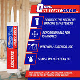Loctite Power Grab Express Heavy Duty Construction Adhesive, 9 fl oz Cartridge, 6 Pack - Versatile Construction Glue for Wood, Wall, Tile, Foam Board & More