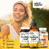 Wild & Organic Mullein Drops for Lungs - Cleanse and Detox - Liquid Mullein Leaf Extract for Lungs with Echinacea - Add to Tea - Verbascum Thapsus Tincture - Sugar & Alcohol-Free Supplement - 4 fl oz