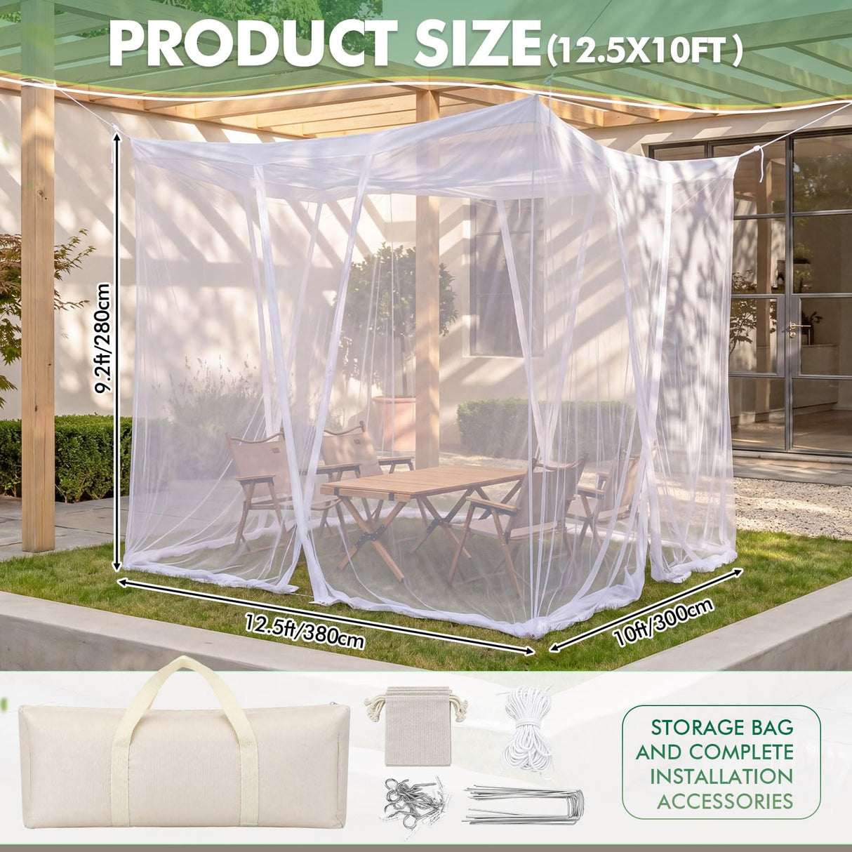 Gilprop Extra Large Mosquito Net for Patio 12.5 x 10 ft Outdoors Four Sided Insect House Screen Netting White Outside Canopy Bug Protection Netting for Gazebo Porch Garden Terrace