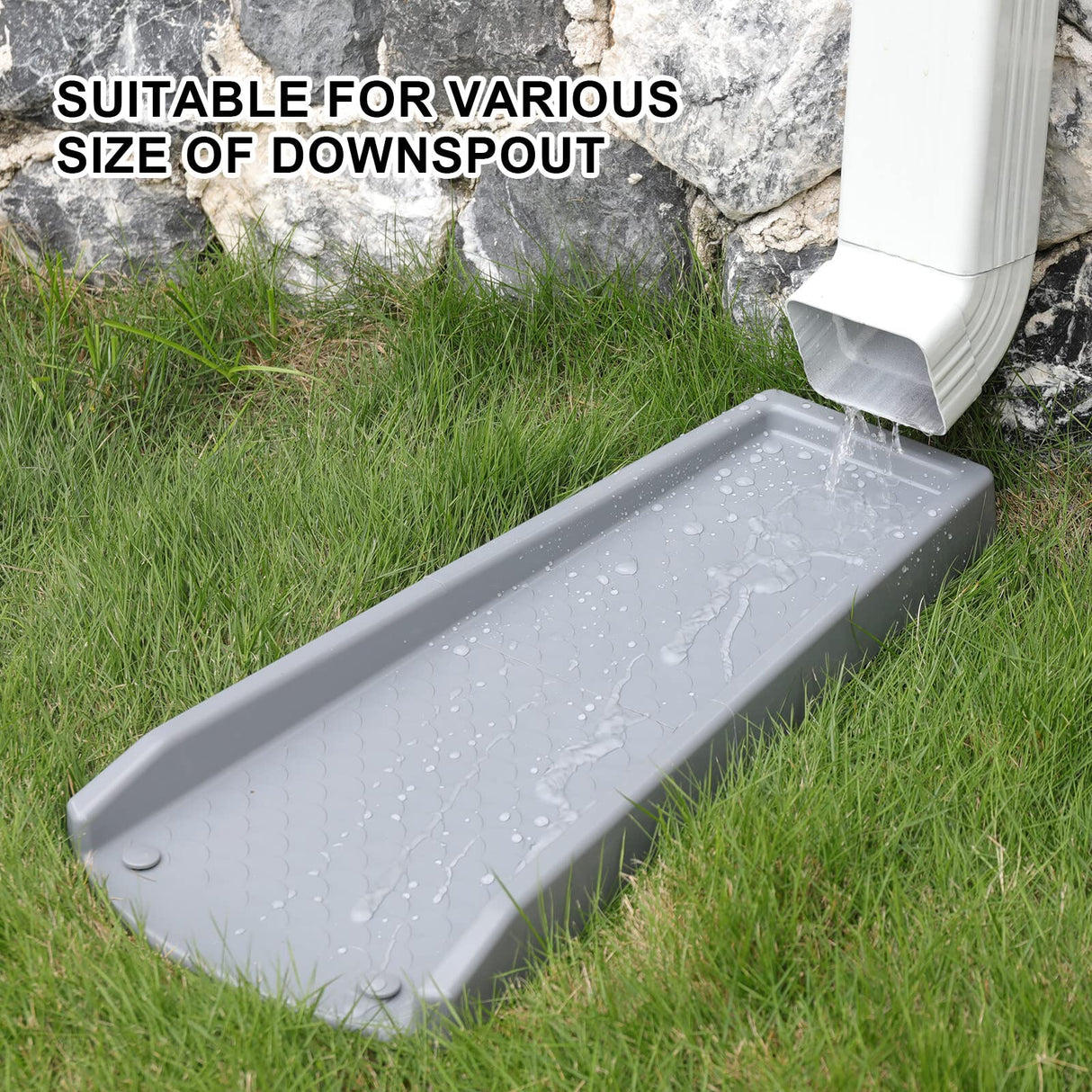 plusgutter Rain Gutter Downspout Splash Block, Gutter Downspout Extensions for Water Drainage, 24" Gutter Splash Guards Downspout Extender, Fixable Down spout Drain Trays with PE Nails(2 Pack, Gray)