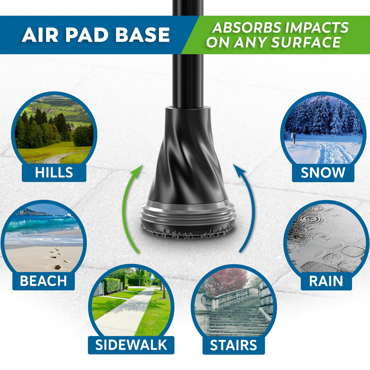 HONEYBULL Walking Cane with Air Cushion for Men & Women - Foldable, Adjustable, Collapsible, Bumper Base Tip, Heavy Duty | Walking Sticks for Seniors & Adults (Black)