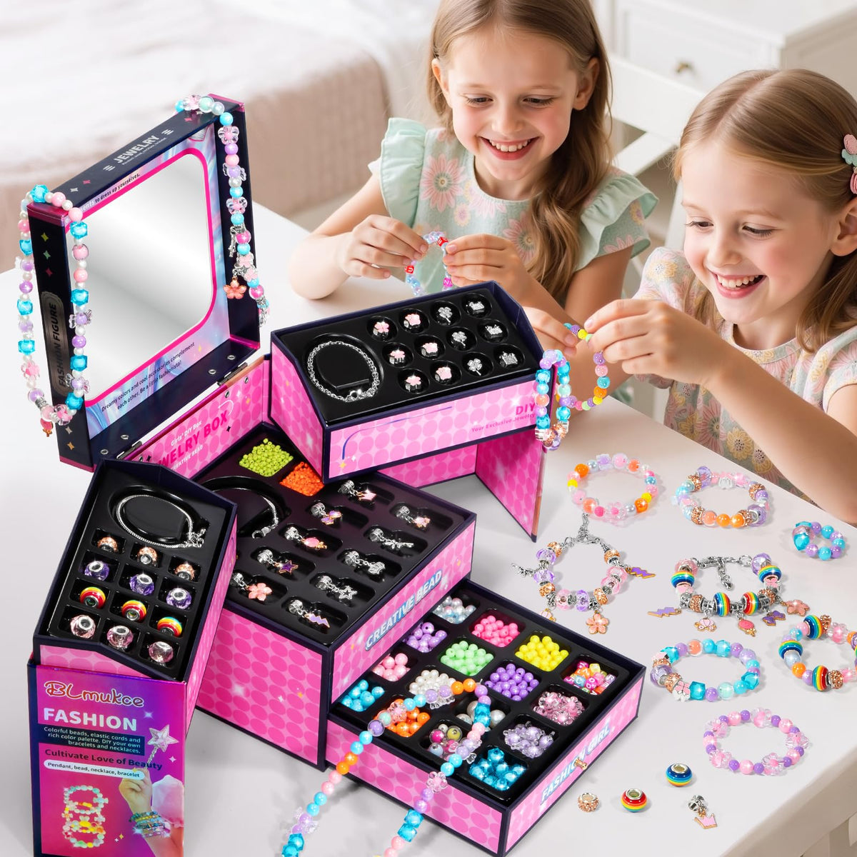 BLmukce Friendship Making Kit for Girls, DIY Jewelry Bead Bracelet Making Kit for Kids 8-12 Year Old, Charm Necklace Craft Kits, Christmas Birthday Gifts for Girl Age 7 8 9 10 11 12 Art Craft Supplies