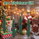 Lasumora Christmas Tree Candles with Remote Timer, 4 Pcs Waxy Flameless Taper Candles Flickering, Battery Operated LED Candlesticks with 3D Flame Wick, Green Window Candle for Christmas Decorations