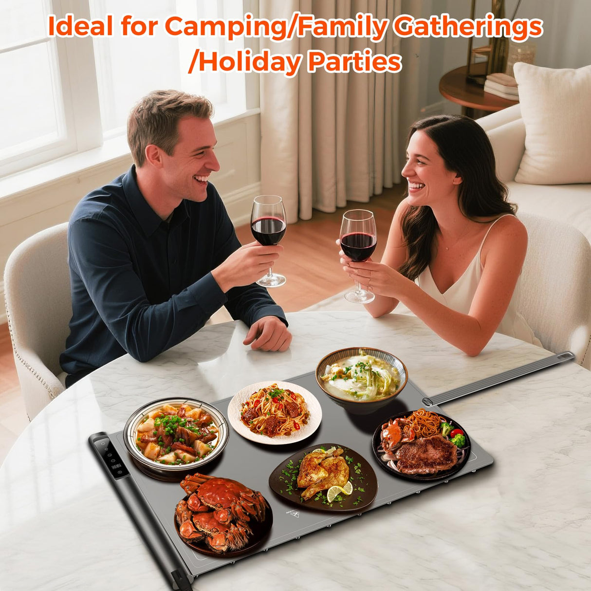 Warming Mat for Food,Silicone Electric Warming Tray for Buffets Party and Home,10s Fast Full Surface Food Heating pad,Portable Design for Daily Use,8 Temperture Settings & 1-6h Timer (Dark Grey)